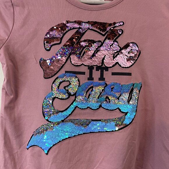 Beauttes Mauve "Take It Easy" T-shirt for girls with sparkling sequins and front - Picture 3 of 9